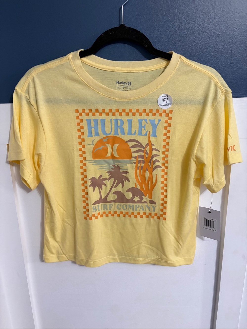 Hurley Girls' Boxy Tee Panna Cotta Blue Front Graphic Size Large NWT